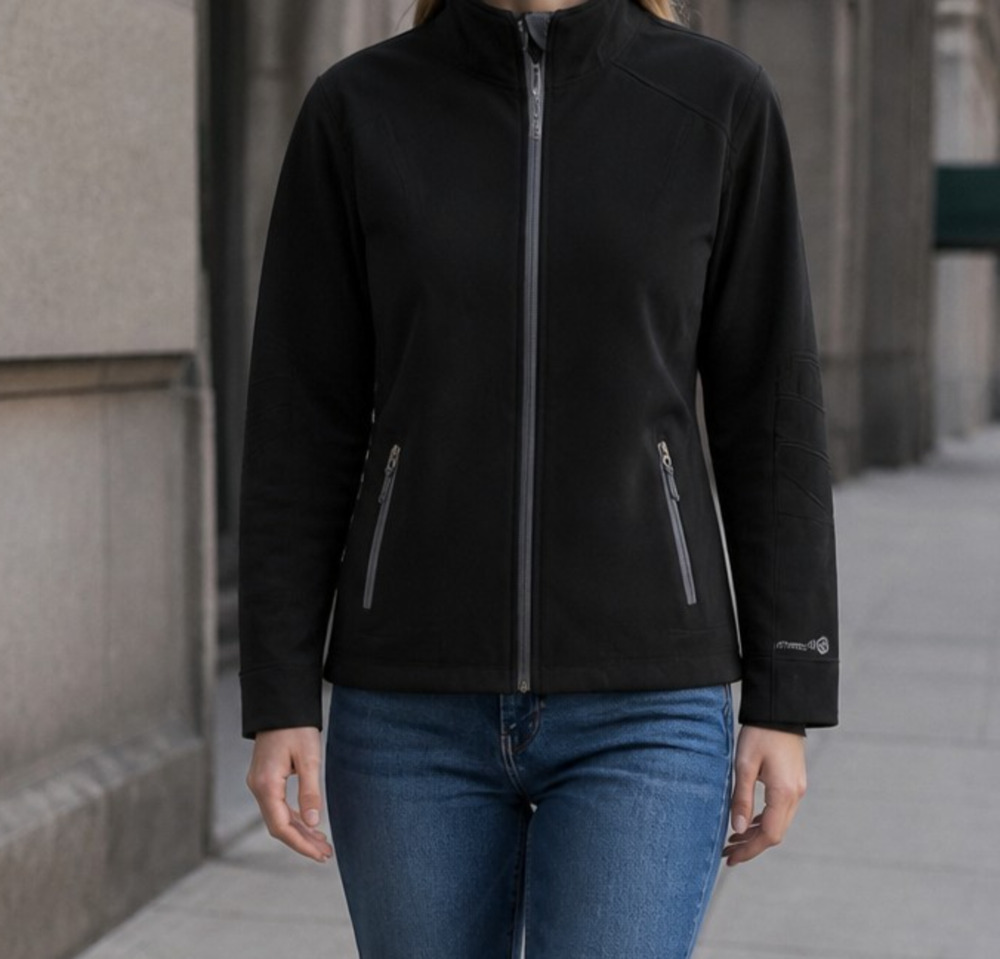 Free Country Women's Softshell Jacket XL Black Hooded Full Zip Polyester